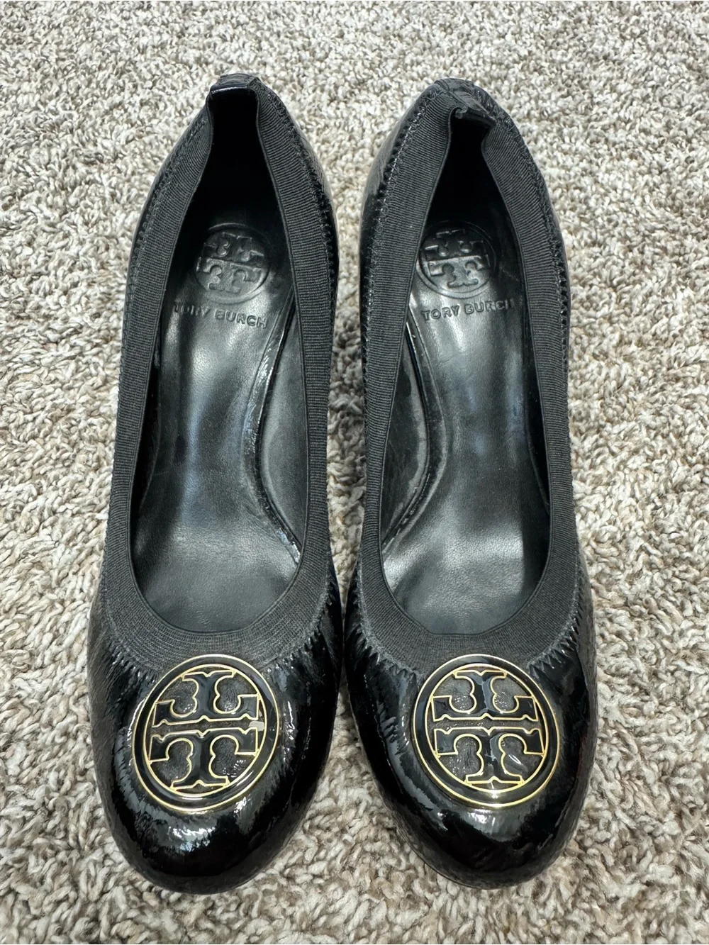 Tory Burch Black Patent Leather Logo Pumps Heels | Size 7.5